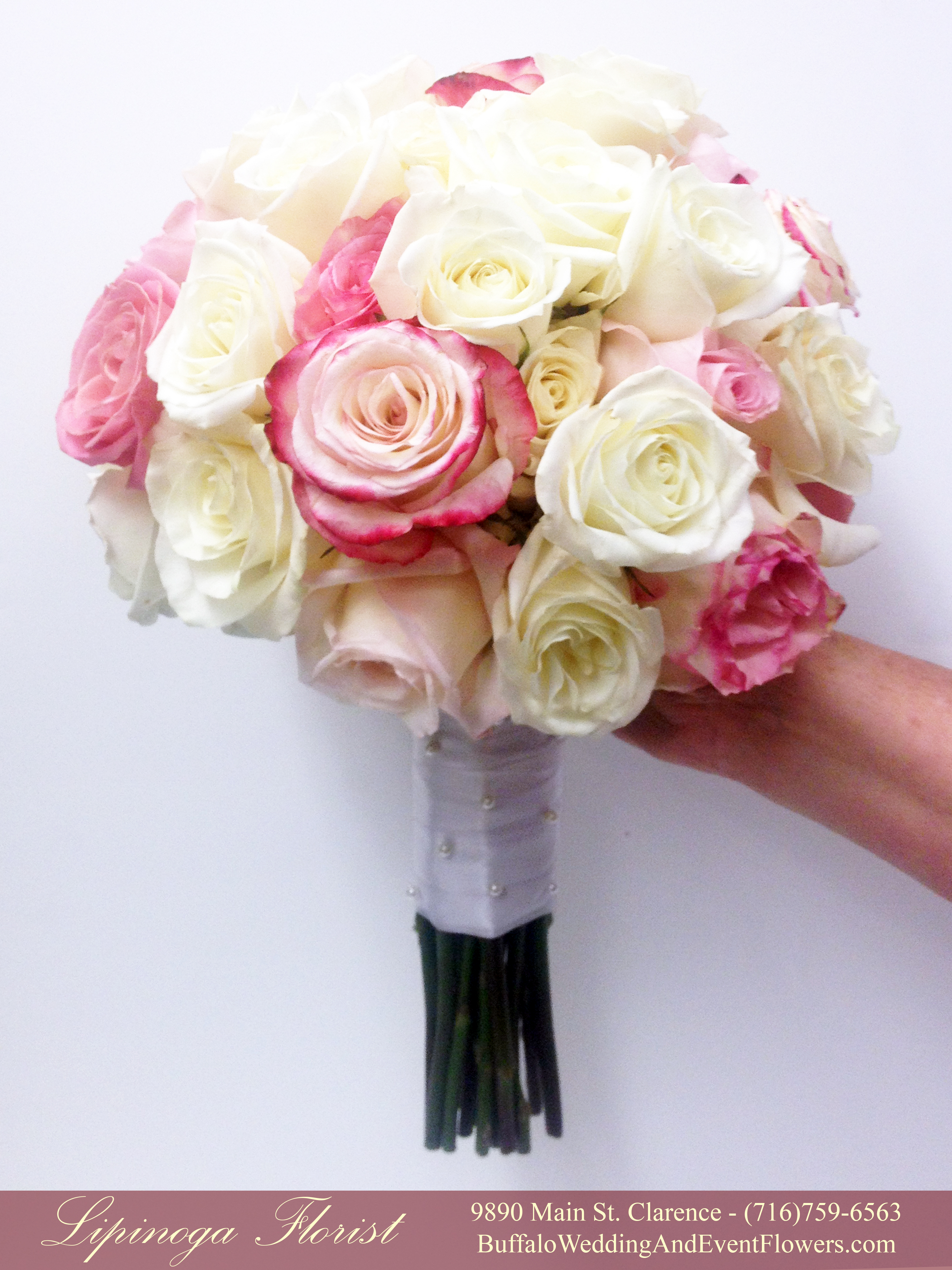 Pink And White Rose Bouquet For Wedding